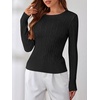 image:imageANRABESS Sweaters for Women Fall Long Sleeve Cable Knit Fitted PulloverBlack