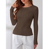 image:imageANRABESS Sweaters for Women Fall Long Sleeve Cable Knit Fitted PulloverCoffee