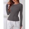 image:imageANRABESS Sweaters for Women Fall Long Sleeve Cable Knit Fitted PulloverDark Grey
