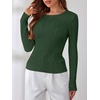 image:imageANRABESS Sweaters for Women Fall Long Sleeve Cable Knit Fitted PulloverDeep Green