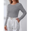 image:imageANRABESS Sweaters for Women Fall Long Sleeve Cable Knit Fitted PulloverGrey
