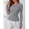 image:imageANRABESS Sweaters for Women Fall Long Sleeve Cable Knit Fitted PulloverGrey
