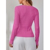 image:imageANRABESS Sweaters for Women Fall Long Sleeve Cable Knit Fitted PulloverHot Pink