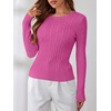image:imageANRABESS Sweaters for Women Fall Long Sleeve Cable Knit Fitted PulloverHot Pink