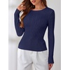 image:imageANRABESS Sweaters for Women Fall Long Sleeve Cable Knit Fitted PulloverNavy Blue