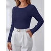 image:imageANRABESS Sweaters for Women Fall Long Sleeve Cable Knit Fitted PulloverNavy Blue