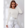 image:imageANRABESS Sweaters for Women Fall Long Sleeve Cable Knit Fitted PulloverOff Cream White