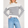 image:imageANRABESS Womens Long Sleeve Lightweight Mock Neck Fall SweatersWhite Navy Blue Striped