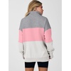 image:imageANRABESS Womens Quarter Zip Pullover Oversized Color Block SweatshirtsGrey Pink White