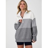 image:imageANRABESS Womens Quarter Zip Pullover Oversized Color Block SweatshirtsWhite Grey