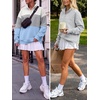 image:imageANRABESS Womens Quarter Zip Pullover Oversized Color Block SweatshirtsWhite Light Grey Sky Blue