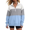 image:imageANRABESS Womens Quarter Zip Pullover Oversized Color Block SweatshirtsWhite Light Grey Sky Blue