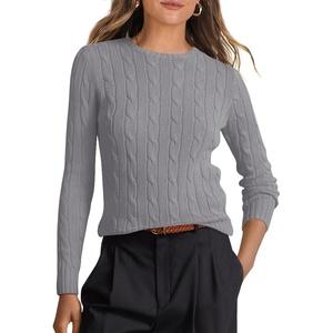 image:imageANRABESS Sweaters for Women Fall Long Sleeve Cable Knit Fitted PulloverGrey