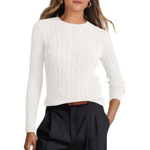 image:imageANRABESS Sweaters for Women Fall Long Sleeve Cable Knit Fitted PulloverOff Cream White