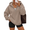 image:imageANRABESS Womens Oversized Long Sleeve Quarter Zip Pullover HoodiesBrown Khaki