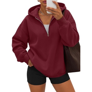 image:imageANRABESS Womens Oversized Long Sleeve Quarter Zip Pullover HoodiesBurgundy