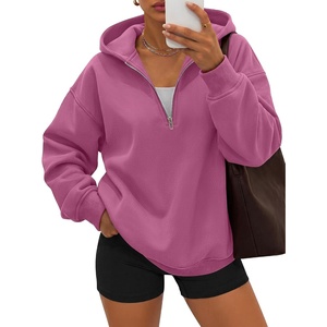 image:imageANRABESS Womens Oversized Long Sleeve Quarter Zip Pullover HoodiesDark Pink