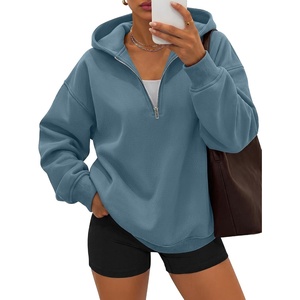 image:imageANRABESS Womens Oversized Long Sleeve Quarter Zip Pullover HoodiesGrey Blue