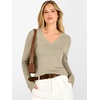 image:imageANRABESS V Neck Long Sleeve Lightweight Sweaters Slim Fitted Fall TopsAlmond