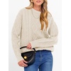 image:imageANRABESS Womens Cable Knit Oversized Fuzzy Cotton Blend SweatersBeige