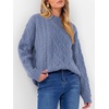 image:imageANRABESS Womens Cable Knit Oversized Fuzzy Cotton Blend SweatersBlue
