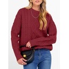 image:imageANRABESS Womens Cable Knit Oversized Fuzzy Cotton Blend SweatersDeep Red