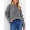 image:imageANRABESS Womens Cable Knit Oversized Fuzzy Cotton Blend SweatersLight Grey