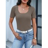 image:imageANRABESS Womens Short Sleeve Sweater Scalloped Scoop Neck TopsCamel