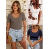 image:imageANRABESS Womens Short Sleeve Sweater Scalloped Scoop Neck TopsCamel