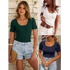 image:imageANRABESS Womens Short Sleeve Sweater Scalloped Scoop Neck TopsDeep Green