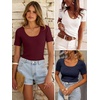 image:imageANRABESS Womens Short Sleeve Sweater Scalloped Scoop Neck TopsDeep Red