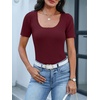 image:imageANRABESS Womens Short Sleeve Sweater Scalloped Scoop Neck TopsDeep Red