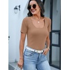image:imageANRABESS Womens Short Sleeve Sweater Scalloped Scoop Neck TopsKhaki