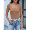 image:imageANRABESS Womens Short Sleeve Sweater Scalloped Scoop Neck TopsKhaki