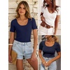 image:imageANRABESS Womens Short Sleeve Sweater Scalloped Scoop Neck TopsNavy Blue