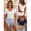image:imageANRABESS Womens Short Sleeve Sweater Scalloped Scoop Neck TopsWhite