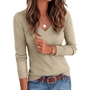 image:imageANRABESS V Neck Long Sleeve Lightweight Sweaters Slim Fitted Fall TopsAlmond