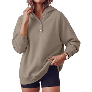 image:imageANRABESS Womens Oversized Hoodies V Neck Henley SweatshirtsGray KhakiL