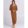 image:imageANRABESS Women Fall Long Sleeve Waffle Knit Midi Sweater DressLight Khaki