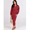 image:imageANRABESS Women Fall Long Sleeve Waffle Knit Midi Sweater DressRed