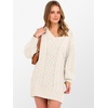 image:imageANRABESS Women Sweater Dress Oversized V Neck Cable Knit Fall Long SleeveBeige