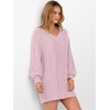 image:imageANRABESS Women Sweater Dress Oversized V Neck Cable Knit Fall Long SleevePink