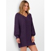 image:imageANRABESS Women Sweater Dress Oversized V Neck Cable Knit Fall Long SleevePurple