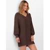 image:imageANRABESS Women Sweater Dress Oversized V Neck Cable Knit Fall Long SleeveRed Brown