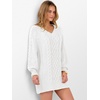 image:imageANRABESS Women Sweater Dress Oversized V Neck Cable Knit Fall Long SleeveWhite