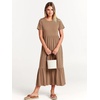 image:imageANRABESS Womens 2026 Summer Casual Short Sleeve Maxi Dress with PocketsKhaki