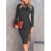 image:imageANRABESS Womens Fall Long Sleeve Mock Neck Bodycon Mini Sweater DressBlack