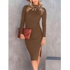 image:imageANRABESS Womens Fall Long Sleeve Mock Neck Bodycon Mini Sweater DressBrown