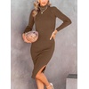 image:imageANRABESS Womens Fall Long Sleeve Mock Neck Bodycon Mini Sweater DressBrown