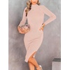 image:imageANRABESS Womens Fall Long Sleeve Mock Neck Bodycon Mini Sweater DressPink